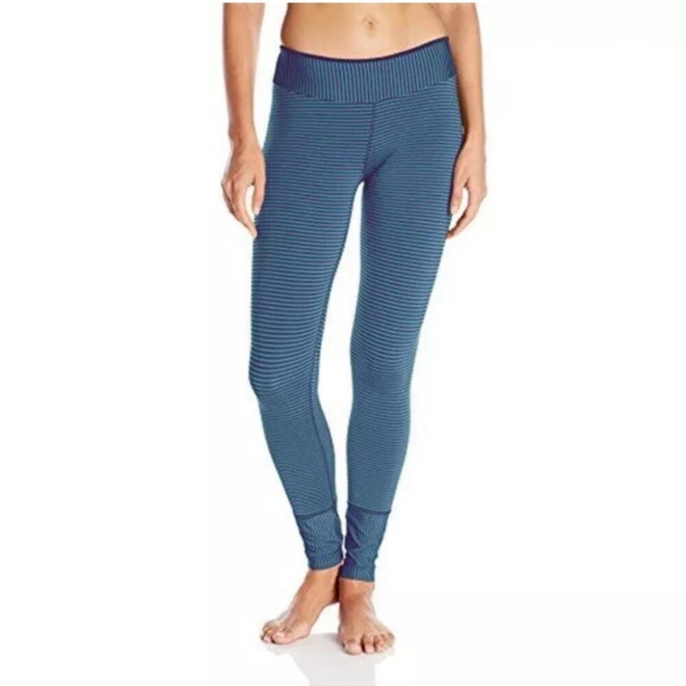 Prana Leggings Womens Small Teal Blue Sapphire Yoga Striped Athletic Pilates Gym